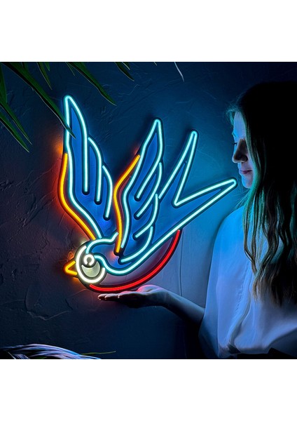 Sparrow Neon Duvar Dekoru - Modern ve Şık Metal Üzerine Neon LED Duvar Dekoru | 50 cm x 47 cm