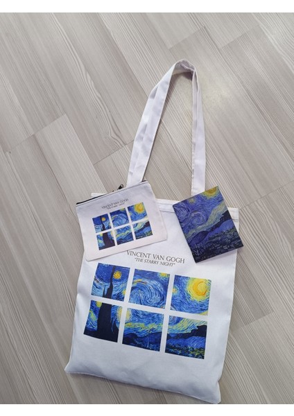 Van Gogh The Starry Night Omuz Çantası, Defter, Kalemlik Üç Lü Set