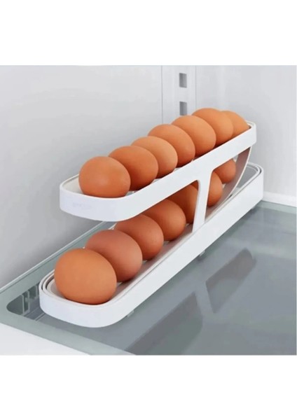 Home 2 Katlı Otomatik Buzdolabı Yumurta Standı Yumurtalık Rafı Saklama Kabı Buzdolabı Organizeri