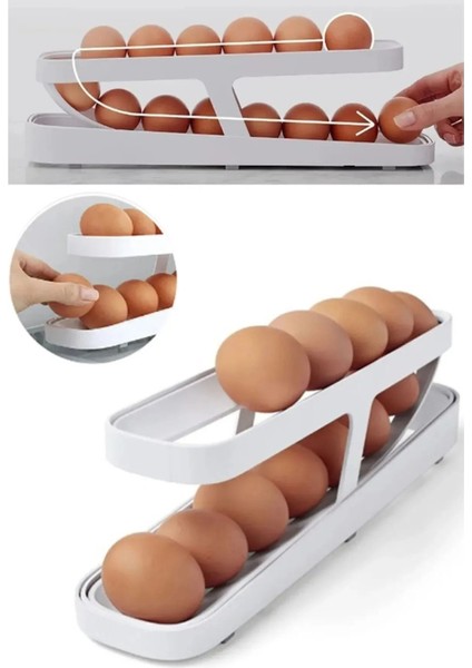 Home 2 Katlı Otomatik Buzdolabı Yumurta Standı Yumurtalık Rafı Saklama Kabı Buzdolabı Organizeri fiyatları