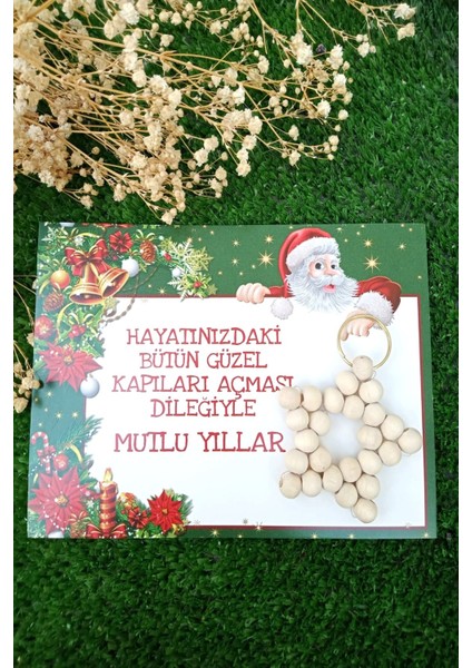 5 Adet Naturel Yıldız Anahtasrlık - Noel Baba Mutlu Yıllar Kartlı - Yılbaşı Hediyesi -Jelatinli fiyatları