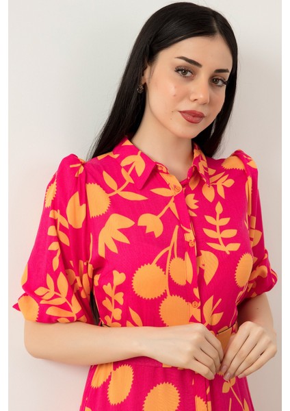 Boydan Düğmeli Viskon Elbise NY3882