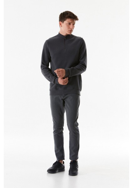 Fitilli Dik Yaka Yarım Fermuarlı Sweatshirt fırsatları