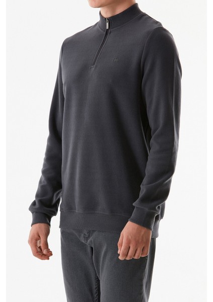 Fitilli Dik Yaka Yarım Fermuarlı Sweatshirt indirimleri