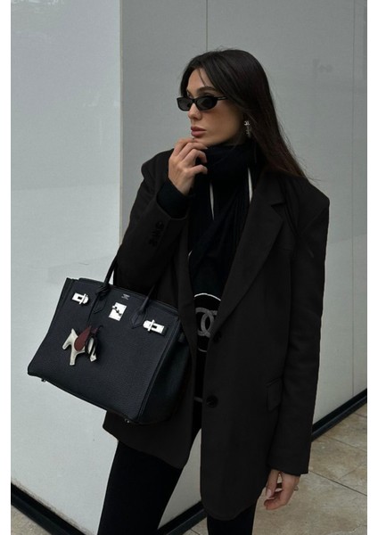 Premium Oversize Çift Düğme Blazer Kadın Süet Ceket