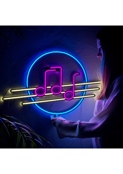 Solfeggio Neon Duvar Dekoru, Modern Bir Dokunuş, Şık Metal Üzerine Neon Tabela | Müzik | 66 cm x 42 cm