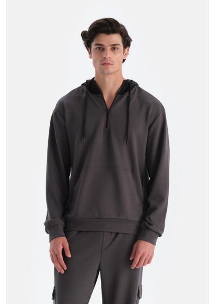 Antrasit Erkek Kapişonlu Modal Sweatshırt