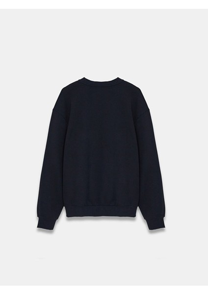 Baskılı Sıfır Yaka Uzun Kollu Relaxed Fit Siyah Sweatshırt fiyatları