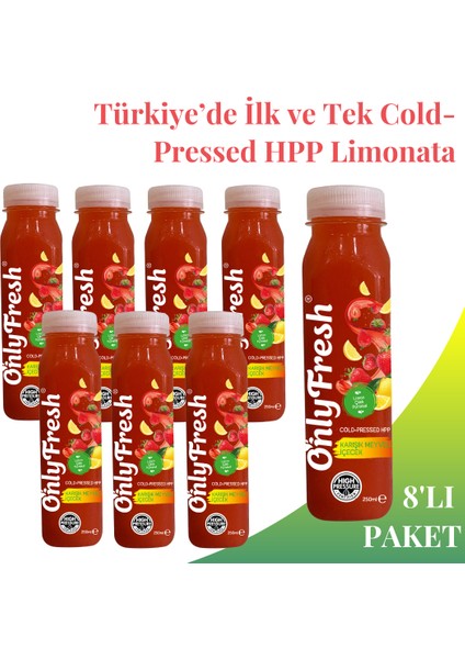 Çilekli Karışık Meyveli Limonata Taze Soğuk Sıkım 250ml x 8 adet