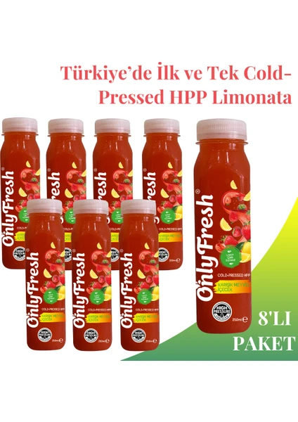 Only Fresh Çilekli Karışık Meyveli Limonata Taze Soğuk Sıkım 250ml x 8 adet