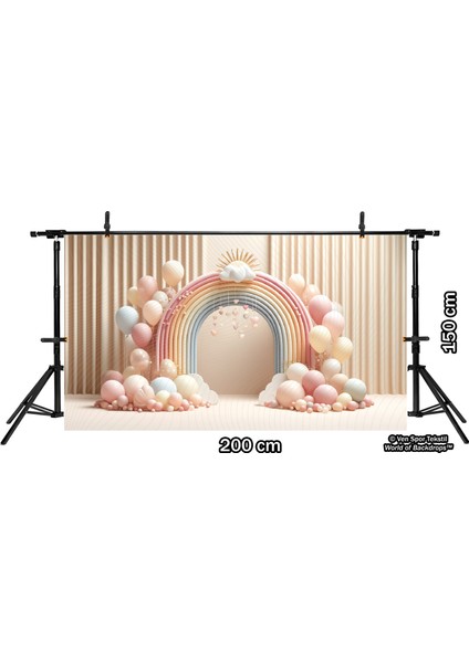 Pastel Tonlarda Gökkuşağı ve Balonlar Arkaplan 200 x 150 cm Duvar Örtüsü Fon fiyatları