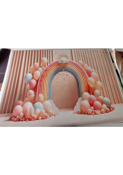 Pastel Tonlarda Gökkuşağı ve Balonlar Arkaplan 200 x 150 cm Duvar Örtüsü Fon modelleri