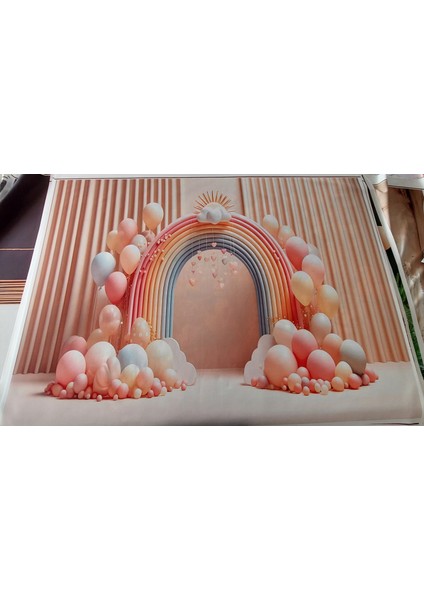 Pastel Tonlarda Gökkuşağı ve Balonlar Arkaplan 200 x 150 cm Duvar Örtüsü Fon fırsatları
