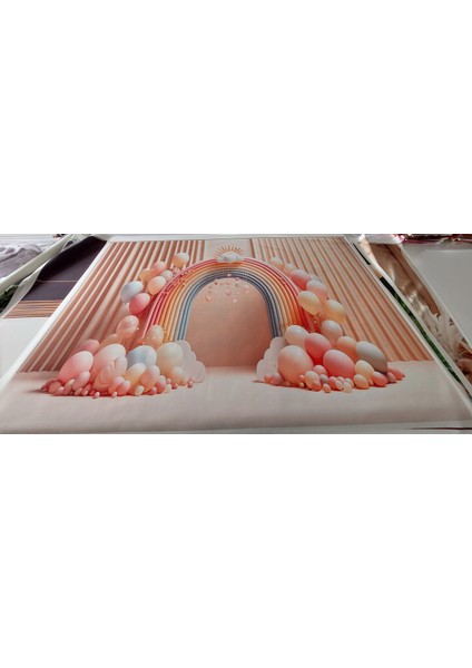 Pastel Tonlarda Gökkuşağı ve Balonlar Arkaplan 200 x 150 cm Duvar Örtüsü Fon indirimleri