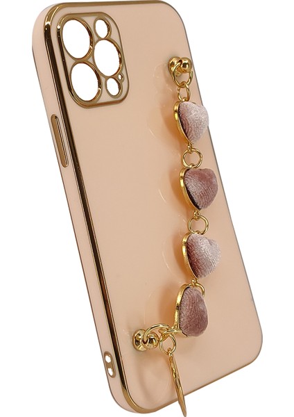 Apple iPhone 12 Pro Uyumlu Lüx Kalp Zincir Arka Koruma Kılıf