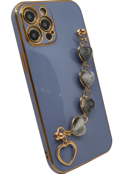 Apple iPhone 12 Pro Max Uyumlu Lüx Kalp Zincir Arka Koruma Kılıf