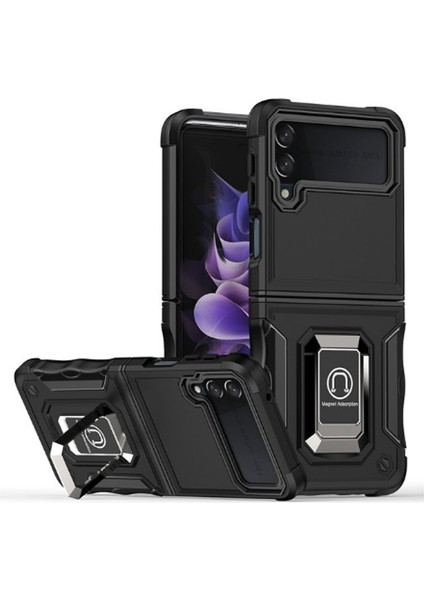 Samsung Galaxy Z Flip 4 Uyumlu Armour Yüzüklü Seri Arka Koruma Kılıf