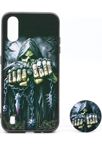 Samsung Galaxy A01 Uyumlu Desenli Popsocket Seri Arka Koruma Kılıf