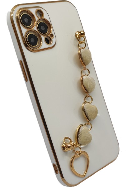 Apple iPhone 12 Pro Max Uyumlu Lüx Kalp Zincir Arka Koruma Kılıf