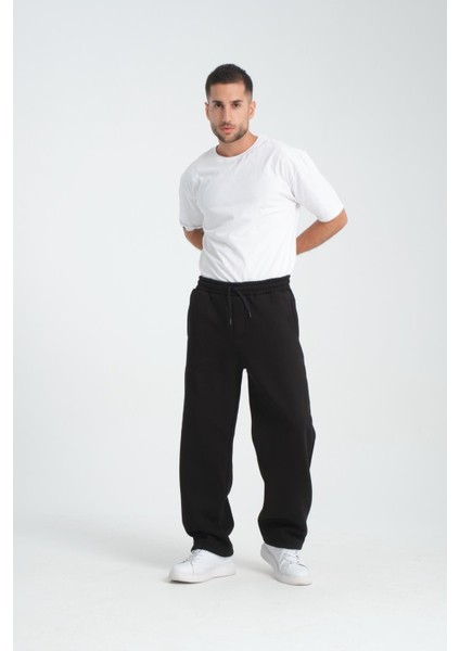 Baggy Kalıp 3 İplik Şardonlu Erkek Eşofman Altı - Siyah indirimleri