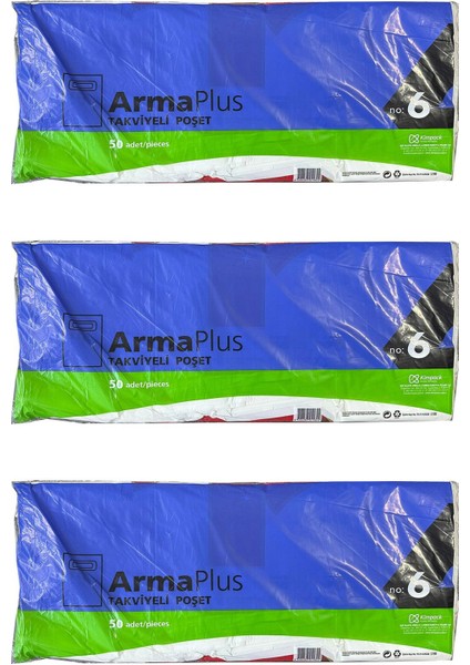 Arma Plus Naksan Armaplus Takviyeli Kalın Baskılı Beyaz Çanta Poşet Torba -6 No -60X70 Cm. -50 Adetlik 3 Paket