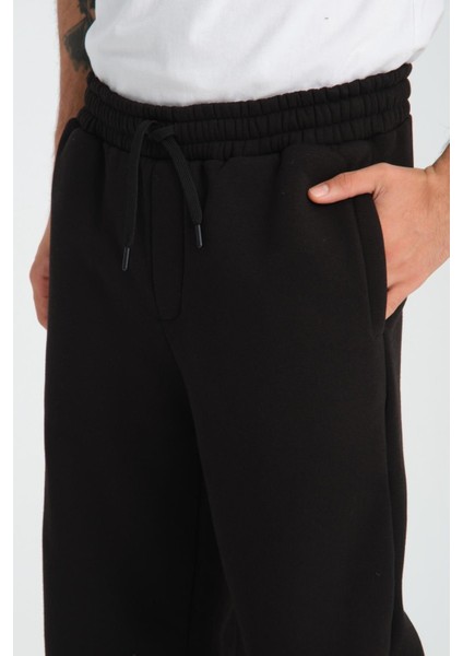 Baggy Kalıp 3 İplik Şardonlu Erkek Eşofman Altı - Siyah fiyatları