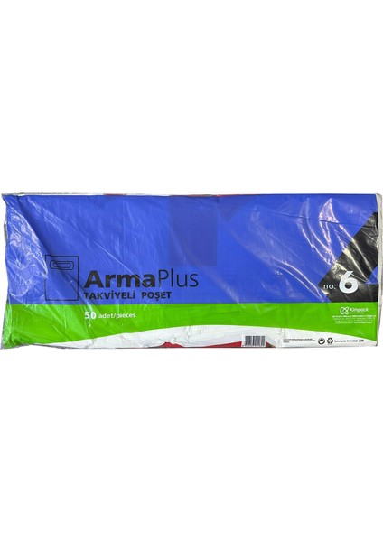 Armaplus Takviyeli Kalın Baskılı Beyaz Çanta Poşet Torba - 6 No - 60X70 Cm. - 50 Adetlik 5 Paket
