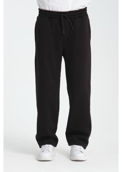 Baggy Kalıp 3 İplik Şardonlu Erkek Eşofman Altı - Siyah