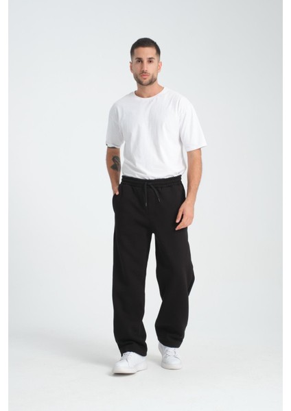 Baggy Kalıp 3 İplik Şardonlu Erkek Eşofman Altı - Siyah fırsatları