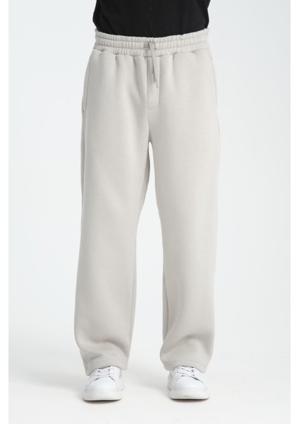 Baggy Kalıp 3 İplik Şardonlu Erkek Eşofman Altı - Açık Gri