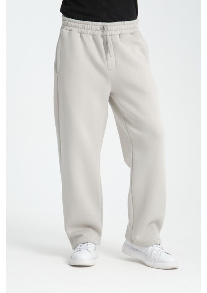 Baggy Kalıp 3 İplik Şardonlu Erkek Eşofman Altı - Açık Gri modelleri