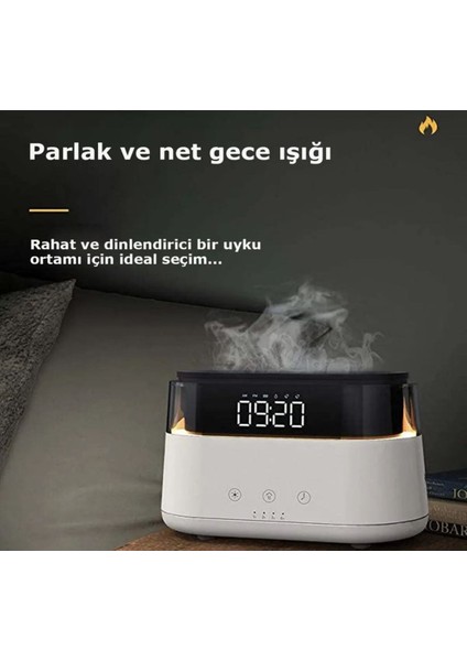 Hava Nemlendirici Buhar Makinesi 3D Alev Efektli Akıllı Çalar Saatli Aroma Difüzörü Koku Yayıcı Oda Nemlendirici