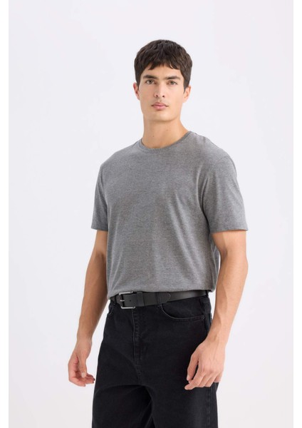 New Regular Fit Bisiklet Yaka Basic Düz Kısa Kollu Tişört E1091AXNS