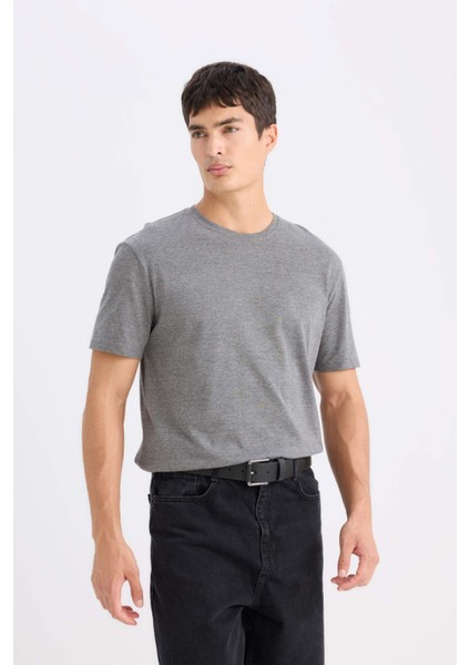 New Regular Fit Bisiklet Yaka Basic Düz Kısa Kollu Tişört E1091AXNS