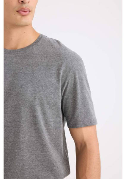 New Regular Fit Bisiklet Yaka Basic Düz Kısa Kollu Tişört E1091AXNS