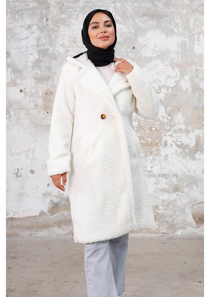 Duha Tesettür Peluş Kap 1218 - Beyaz modelleri