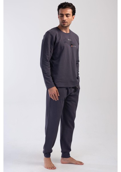 Erkek 2 İplik Uzun Kol Füme Pijama Takım C5T0N0O304 modelleri