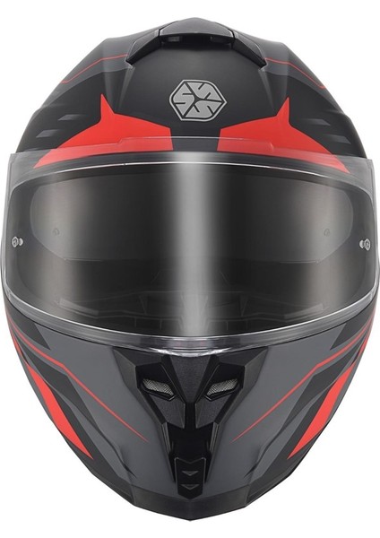 FF-869 Wınd Mat Siyah-Kırmızı-Gri Güneş Vizörlü Kapalı Kask