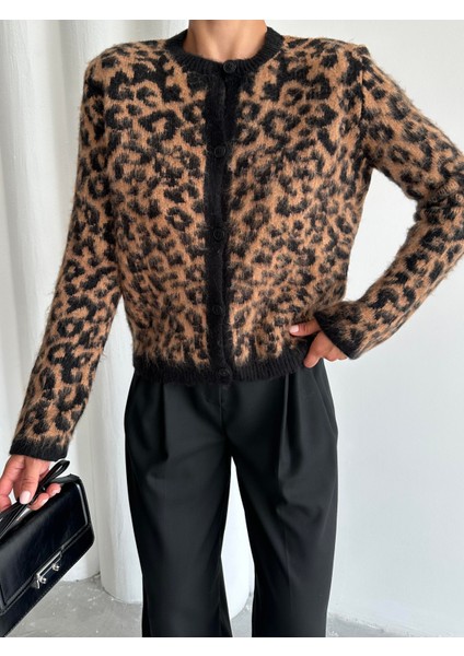 Siyah-Hardal Leopar Desenli Hırka