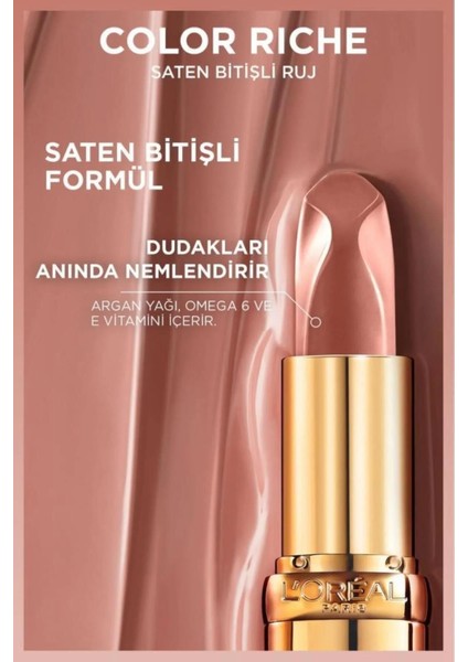 3 Adet Loreal Paris Color Riche Nude Saten Bitişli RUJ-601 ve Rosıe Pamuk