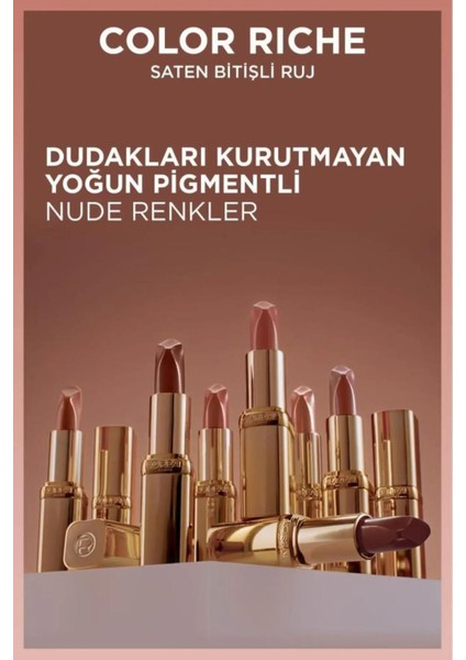 3 Adet Loreal Paris Color Riche Nude Saten Bitişli RUJ-601 ve Rosıe Pamuk