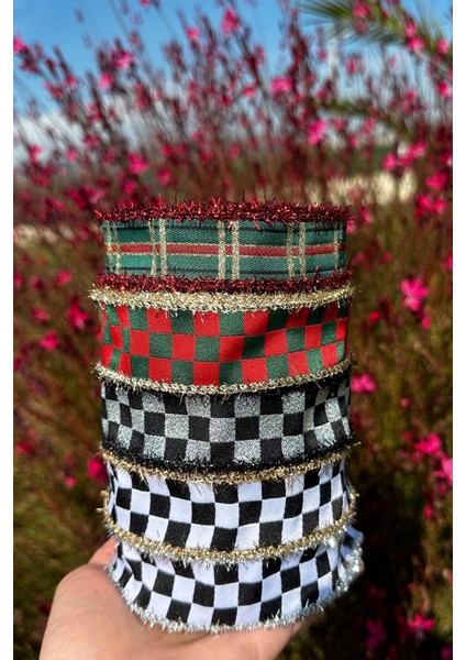 KURDELE Yılbaşı Dama Desen Kurdele Seti, Simli, Sim Saçaklı, Yeni Yıl, Hoşgeldin 2025