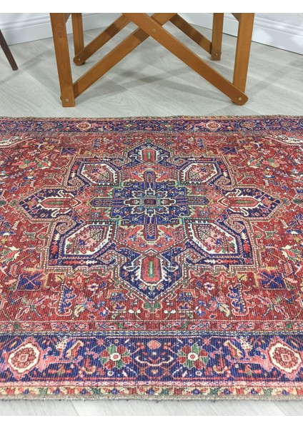 Vintage Desenli Dokuma Taban Dekoratif Bordo Oturma Odası Yatak Odası Mutfak Halı Kırmızı Madalyonlu indirimleri
