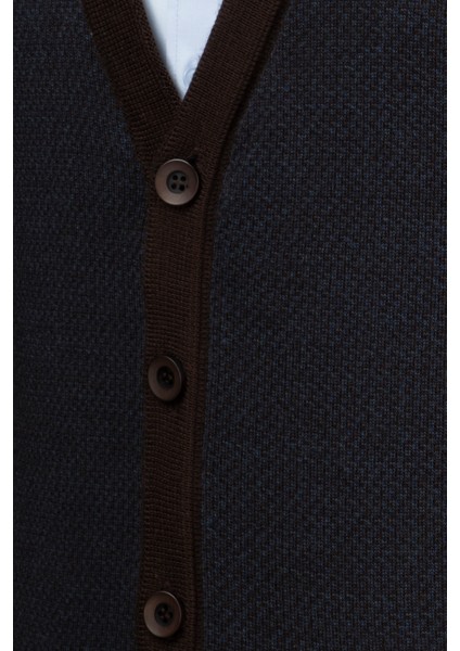 Erkek V Yaka Triko Hırka Düğmeli Cep Detaylı Desenli Çelik Örgü Klasik Kalıp - 5014M fırsatları