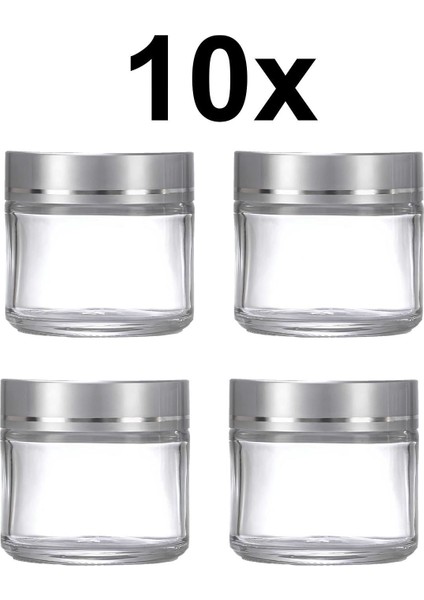 10 Adet 50 ml Boş Şeffaf Cam Seyahat Krem ve Organizer Kavanozu Kozmetik Kutu