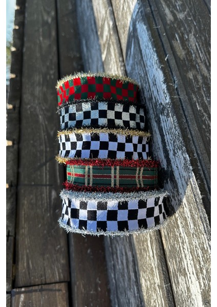 KURDELE Yılbaşı Dama Desen Kurdele Seti, Simli, Sim Saçaklı, Yeni Yıl, Hoşgeldin 2025