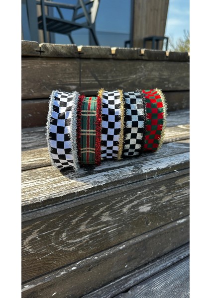 KURDELE Yılbaşı Dama Desen Kurdele Seti, Simli, Sim Saçaklı, Yeni Yıl, Hoşgeldin 2025