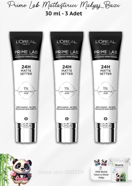 L'Oréal Paris 3 Adet Prime Lab 24H Matlaştırıcı Makyaj Bazı ve Rosıe Pamuk