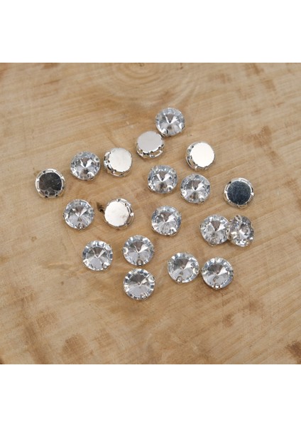 Gümüş Renk yuvarlak metal Kasalı Dikme Taş 12 mm Beyoğlu Taşı 25 Adet