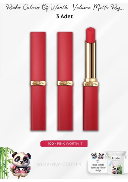 3 Adet Color Riche Colors Of Worth Matte Ruj - 100 Pink Worth It ve Rosıe